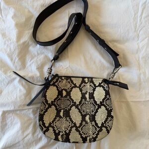 AllSaints Snake-Print Crossbody in Black and Cream